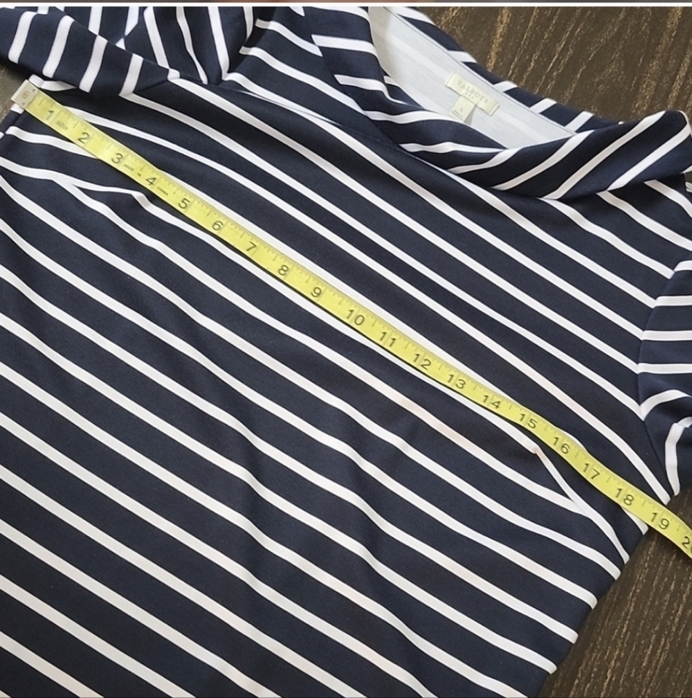 Talbots Vintage Style Boatneck midi Midi Dress Stripe Small Career Office Shift - Picture 6 of 7
